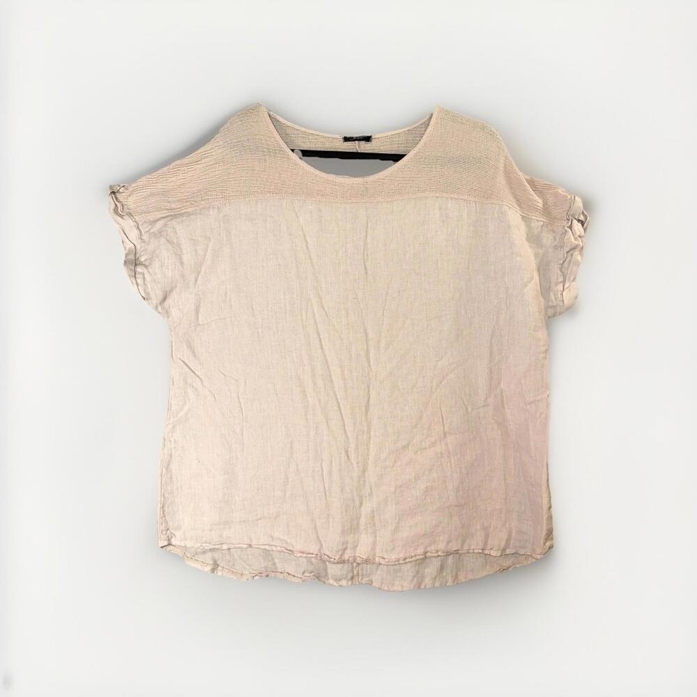 LUNGO L'ARNO Linen Knit Pink Oversized Top Short Sleeve Euro Cottage Earthy 2X